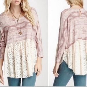 NWOT Free People Doleman Knit Lace XS Top P2P 26 Pink and Cream